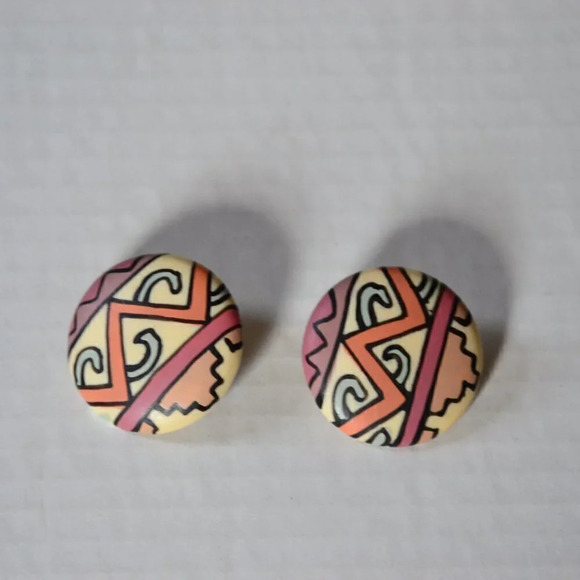 Vtg 80's Large  Funky Clip on Earrings - Picture 1 of 3